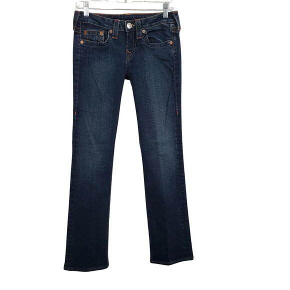 True Religion Women 28 Jeans Dark Low Rise Skinny Stretch Denim Classic Logo - Picture 1 of 13